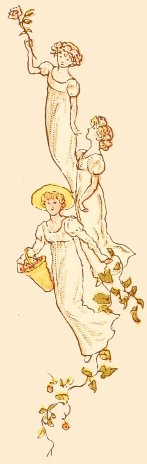 drawing of three victorian ladies with flowers