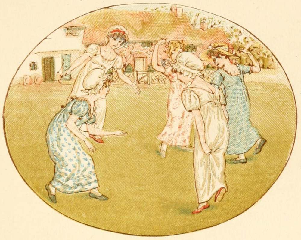 victorian children playing in the garden illustration