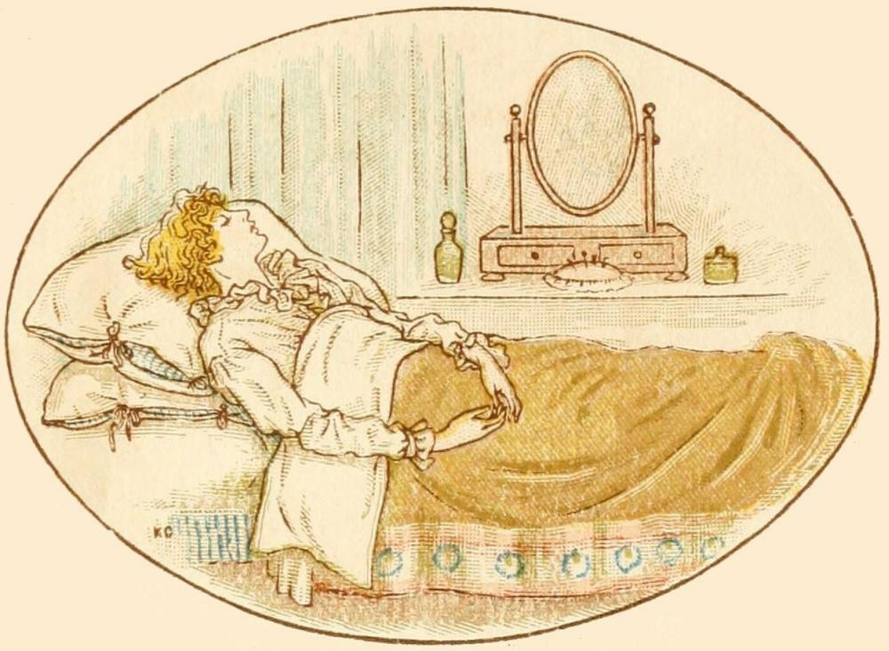 Young victorian lady asleep in bed