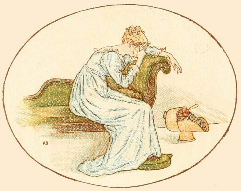 victorian lady crying on the sofa